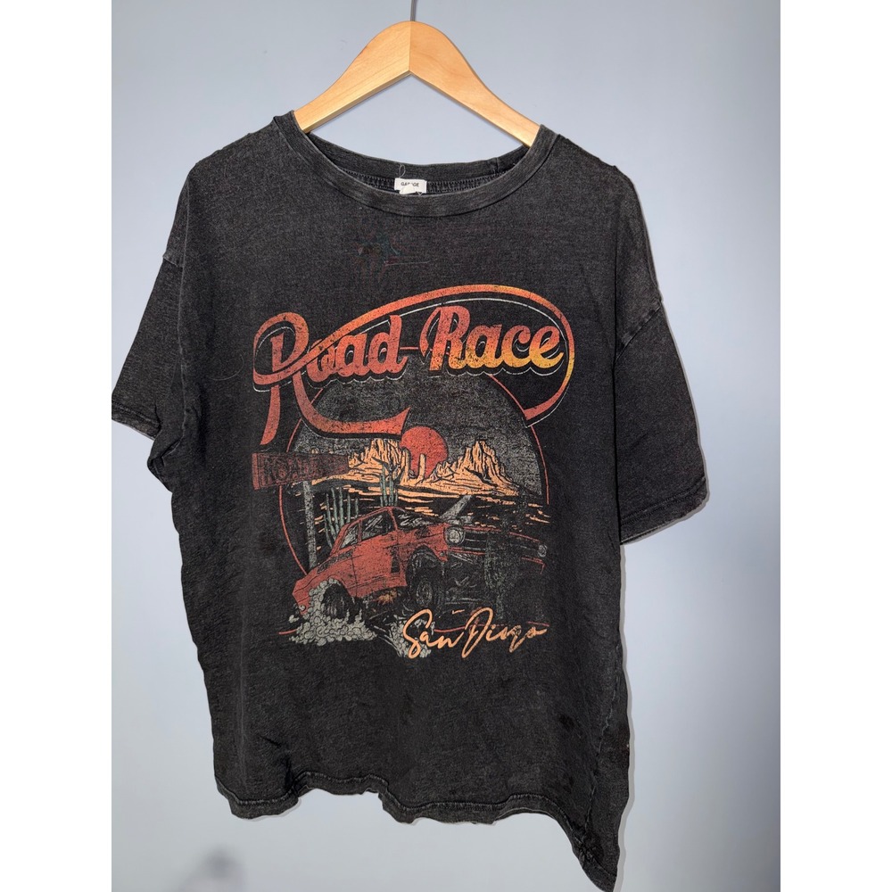 GARAGE Road Race San Diego Graphic T Shirt Black Distressed Retro Size M/L‎